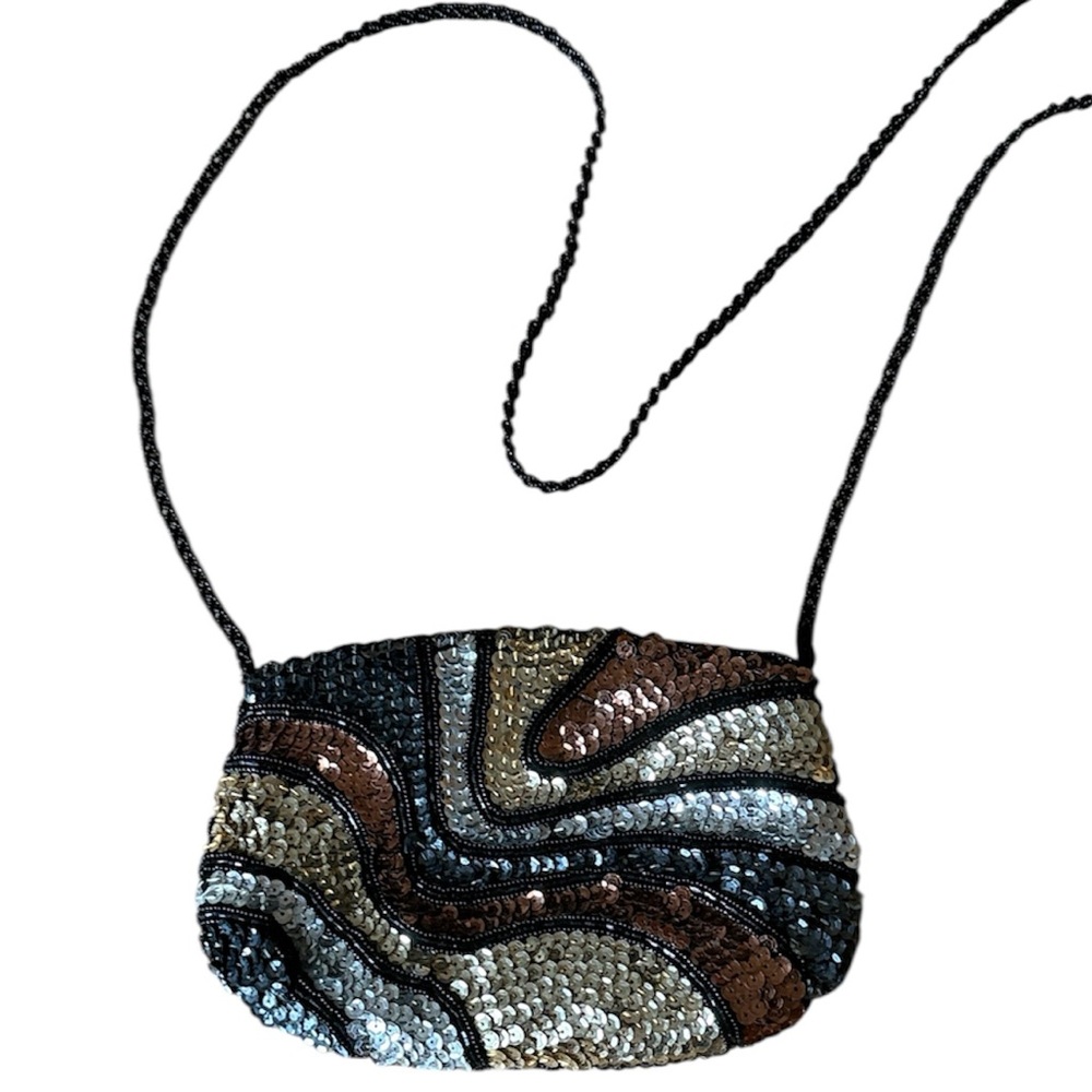 VINTAGE SEQUIN CROSSBODY SHOULDER CLUTCH BAG EVENING PARTY PURSE SIZE: SMALL